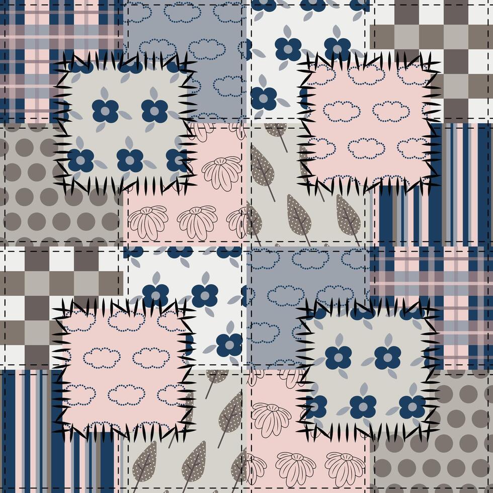 Patchwork background with different patterns vector