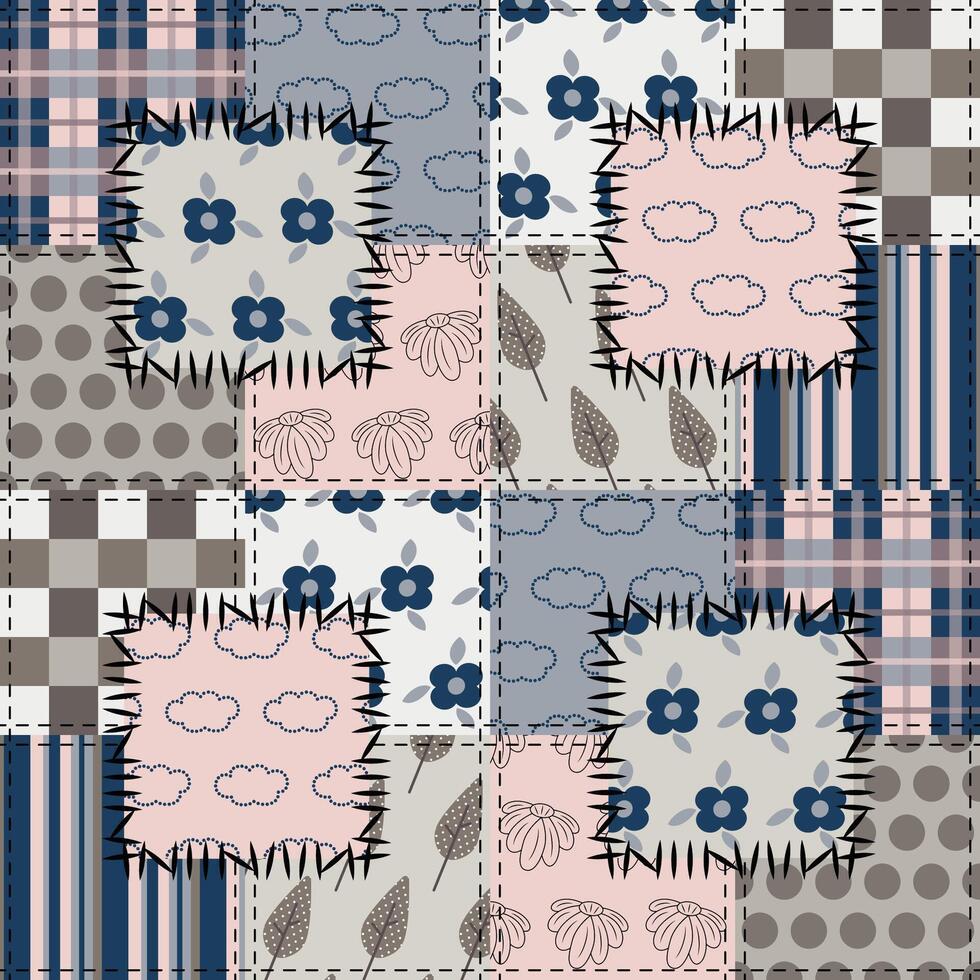 Patchwork background with different patterns vector