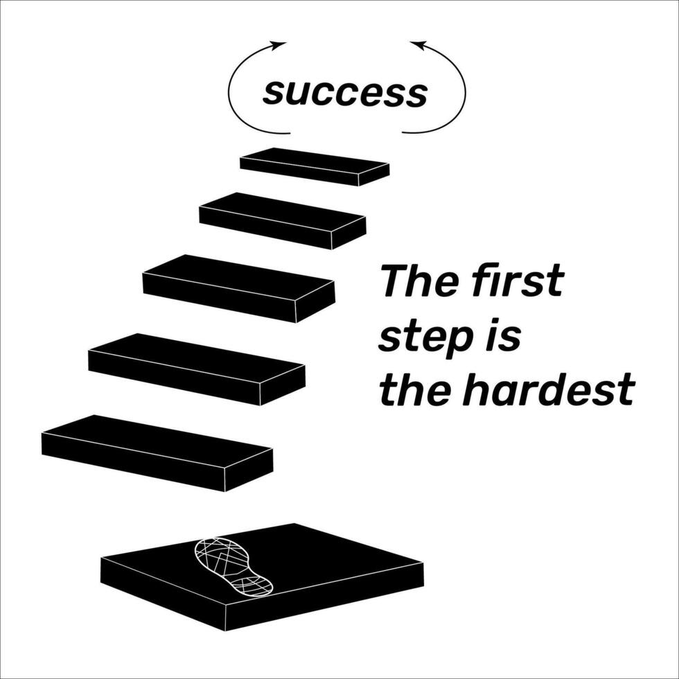 Inspirational Quote Motivational Phrase The first step is the hardest. vector
