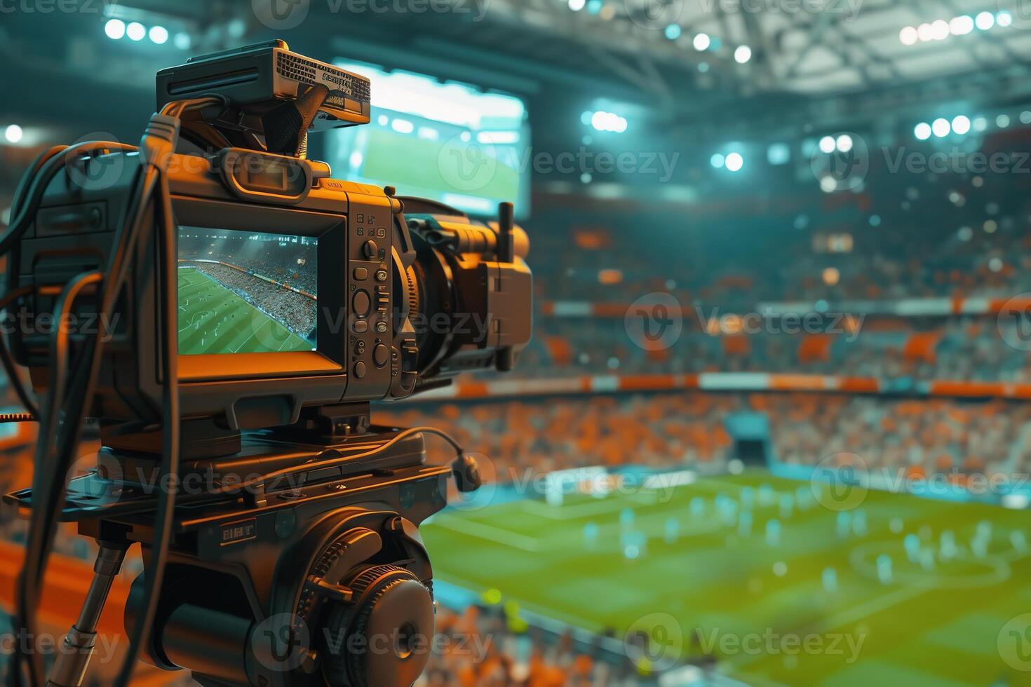 AI Generated TV camera at the stadium during football matches. television camera during the soccer match photo