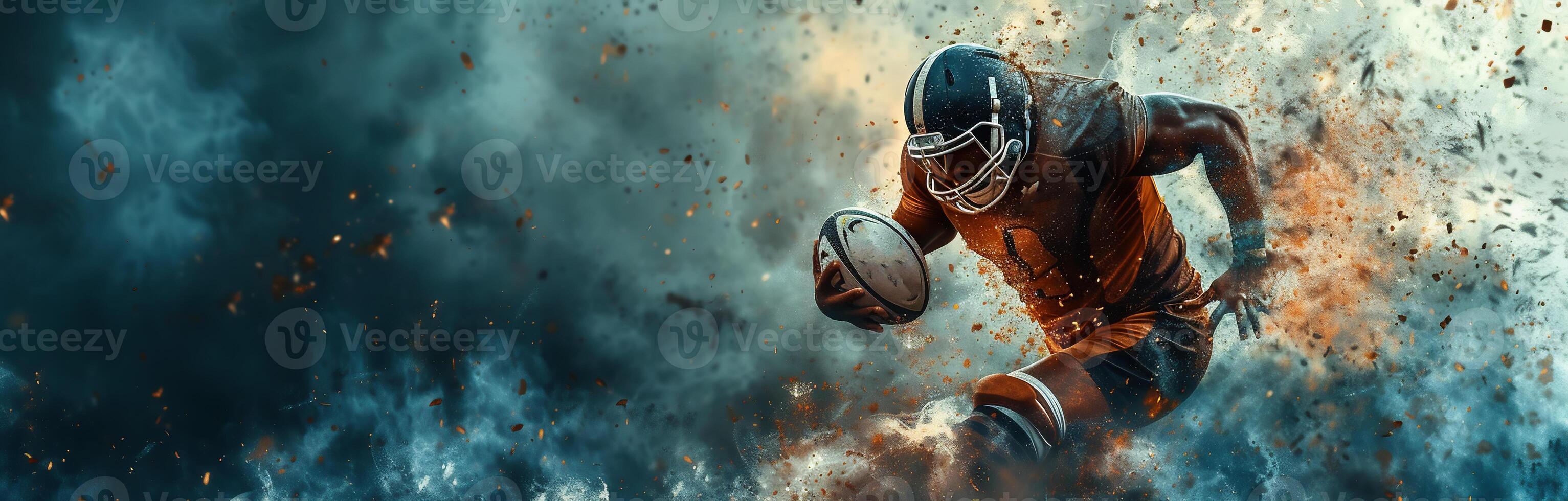 ai generado dibujo de un nfl jugador con un pelota y un casco en un de colores antecedentes. para tu diseño foto