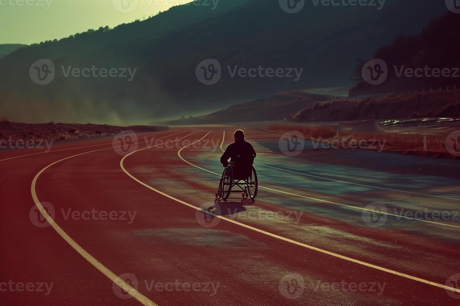 ai generado competencia Deportes silla de ruedas carreras en movimiento difuminar foto