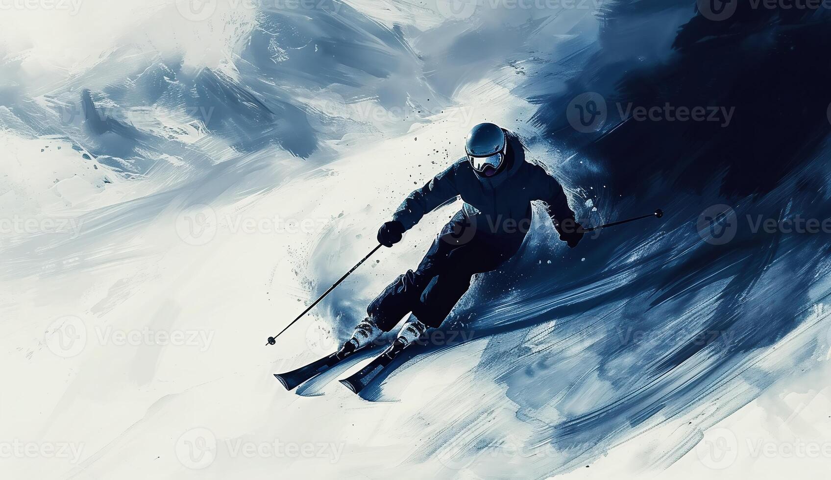 AI Generated Colored hand sketch skier. illustration photo