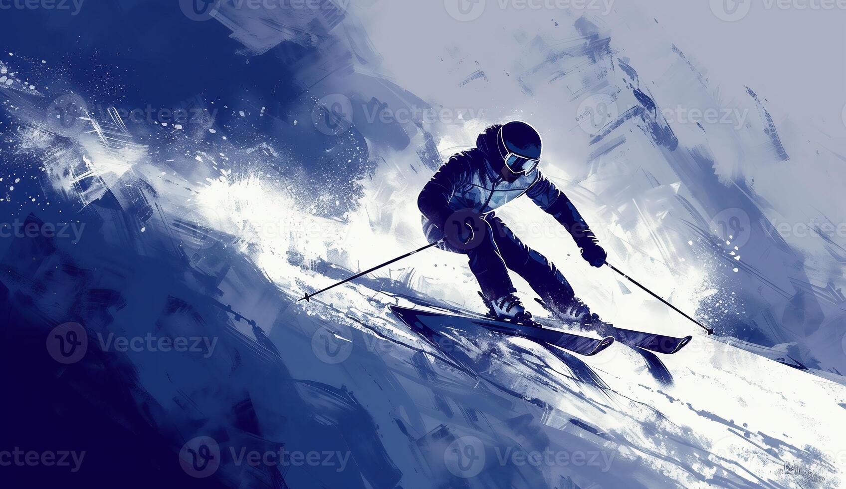 AI Generated Colored hand sketch skier. illustration photo