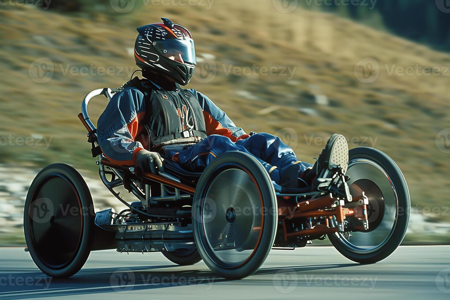 AI Generated competition sports wheelchair racing in motion blur photo