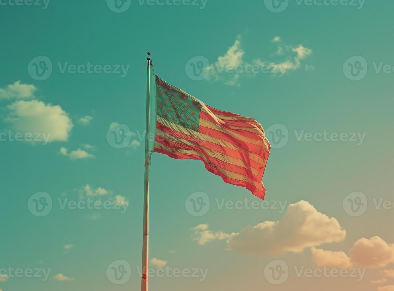 AI Generated American flag in front of bright sky photo