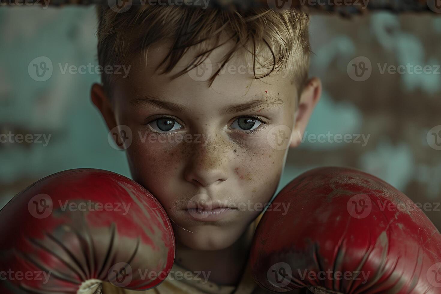 AI Generated Young hardworking boxer learning to box. Child at sport center. Kid taking up a new hobby photo