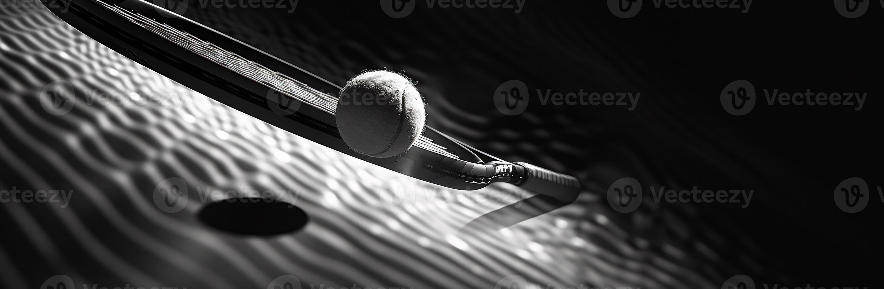 AI Generated Tennis racket racquet isolated against a black background in black and white photo