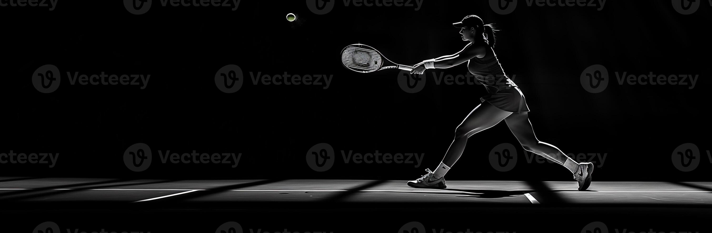 AI Generated Abstract silhouette of a tennis player on white background. Tennis player man with racket hits the ball. illustration photo