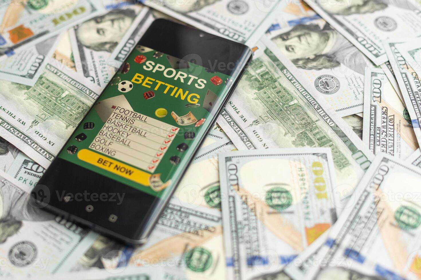 dollars and euros, smartphone with sports bet application photo