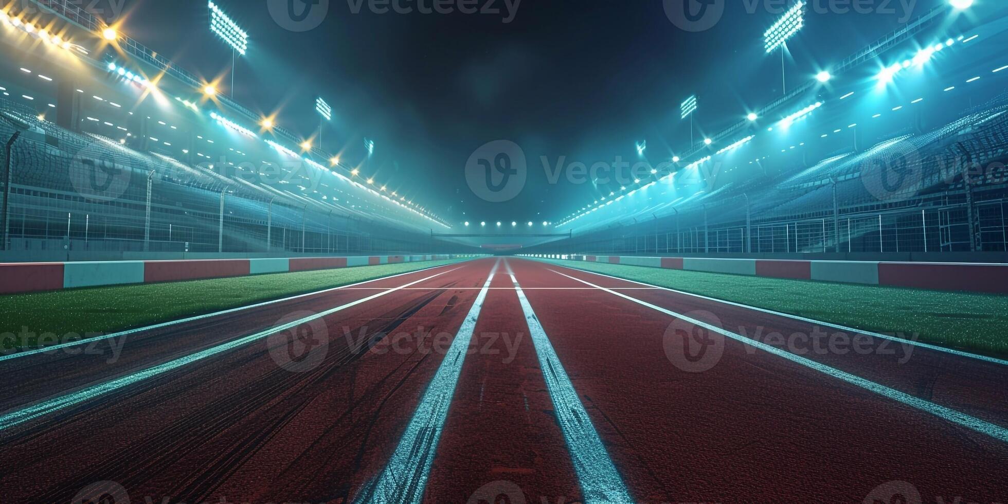 ai generado atletismo estadio con pista a general frente noche ver deporte tema hacer ilustración antecedentes foto