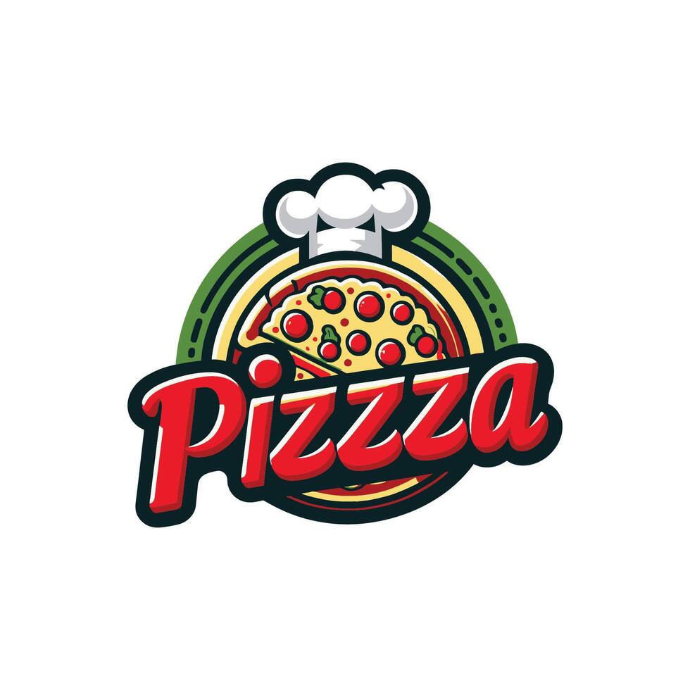 pizzería emblema en pizarra. Pizza logo modelo. emblema para cafetería, restaurante o comida entrega servicio. vector