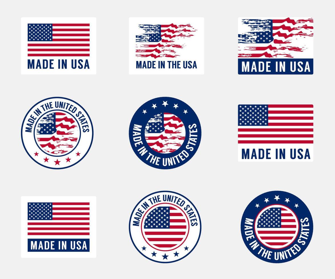 Set of stickers Made in USA with national flag vector