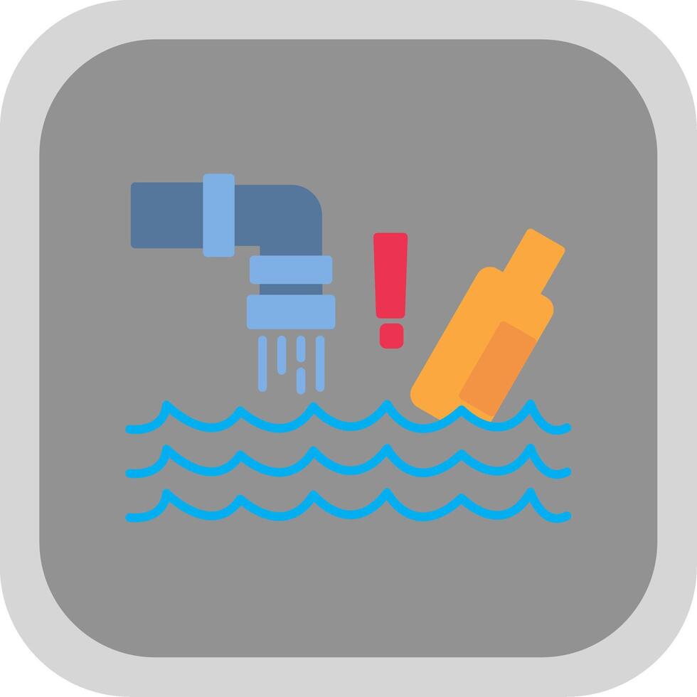 Water Pollution Flat Round Corner Icon vector