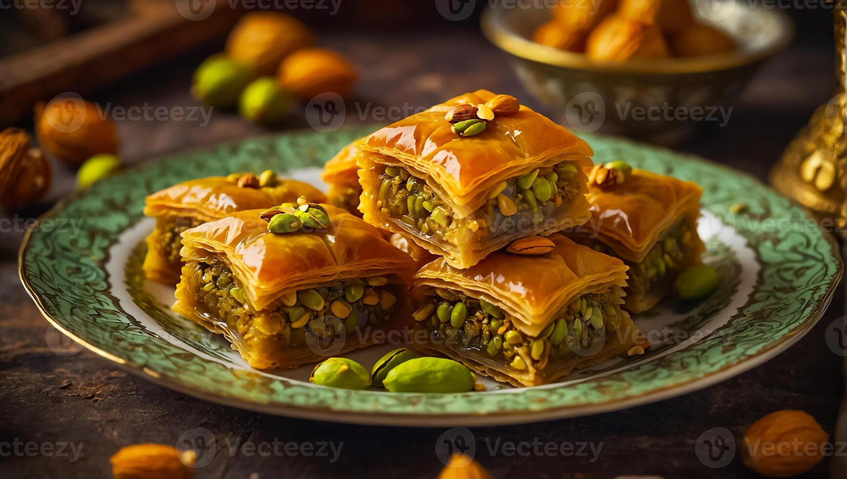 sweet baklava with nuts in a plate photo