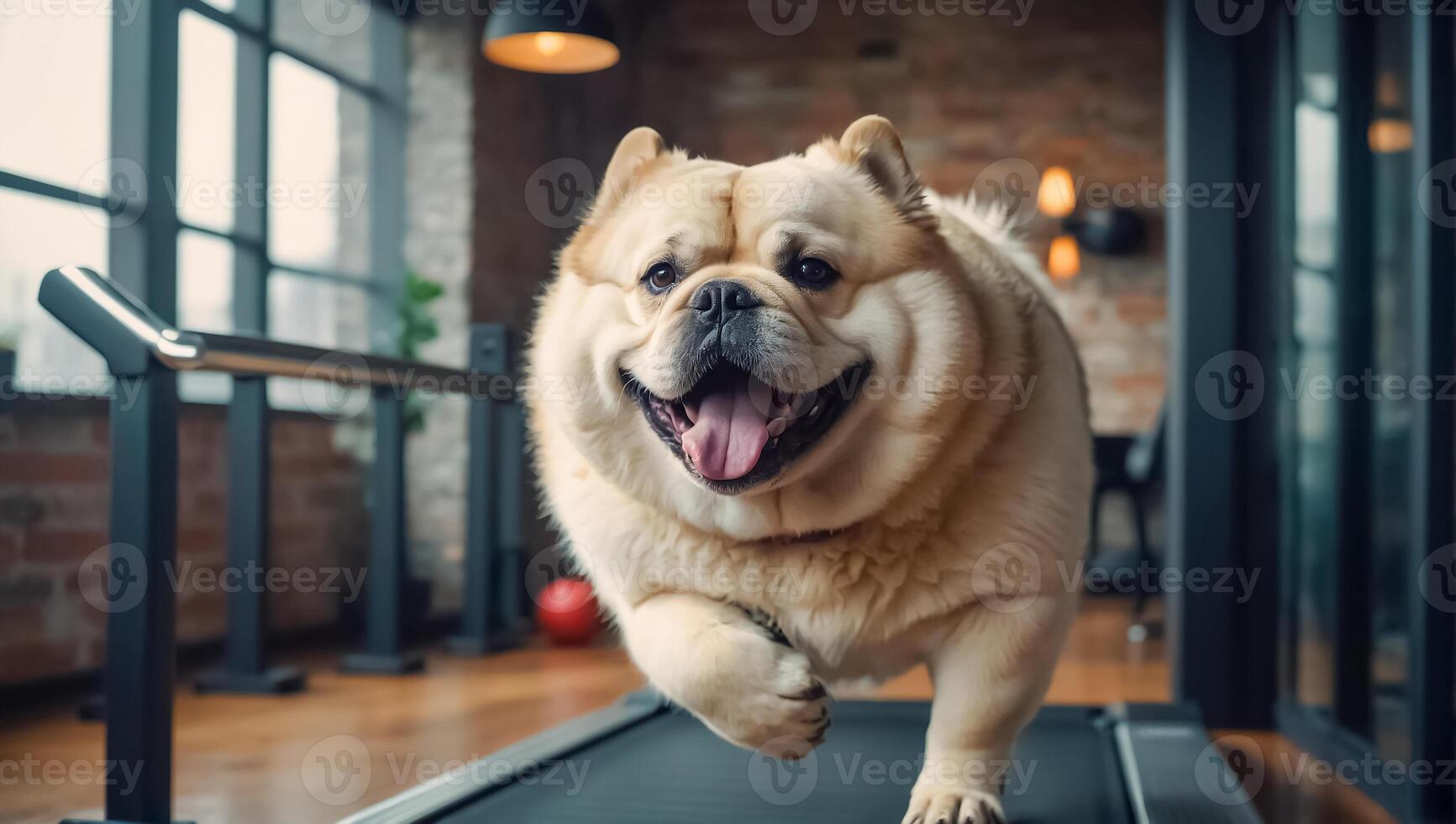 cute dog running on a treadmill photo