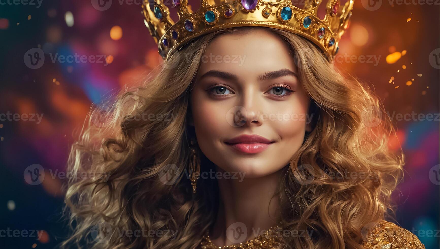 hermosa mujer en dorado corona foto
