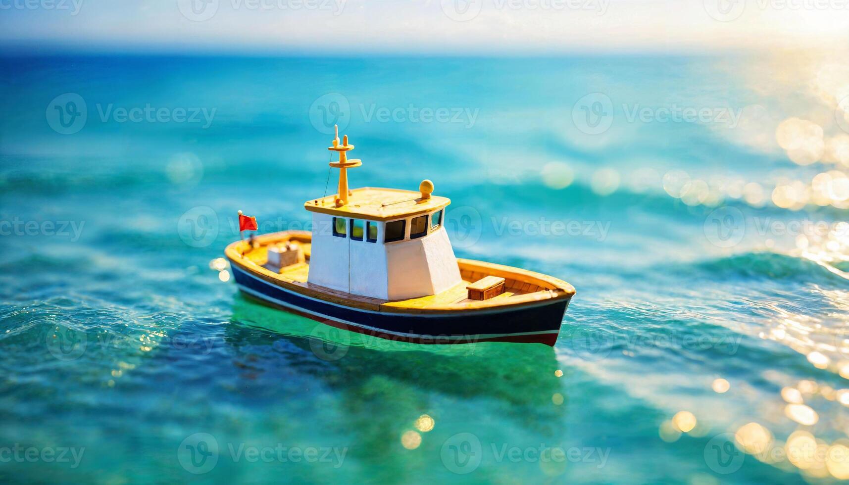 miniature scene of boat and sand beach island, photo