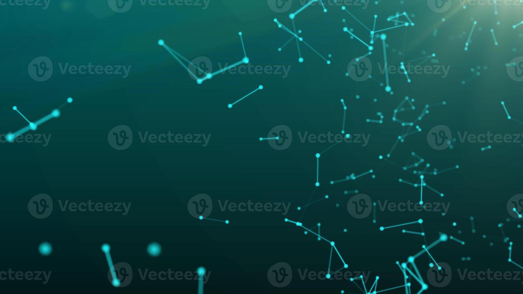 abstract green blue digital flowing particles plexus connection moving background photo