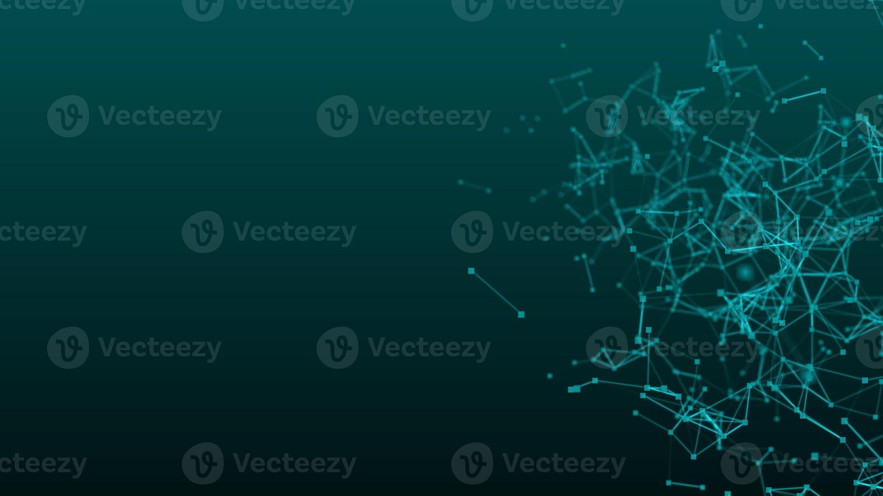 abstract green blue digital flowing particles plexus connection moving background photo