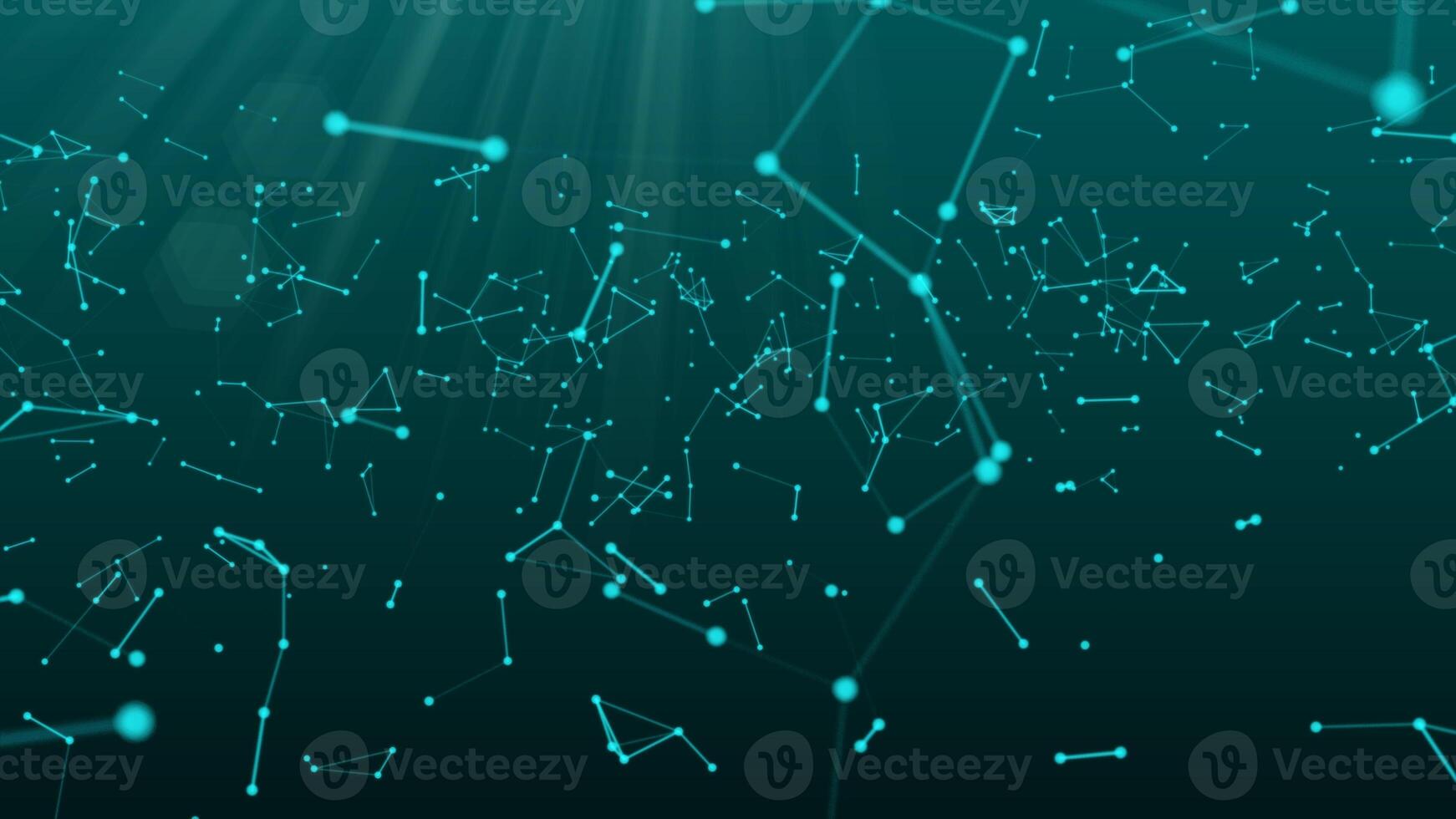 abstract green blue digital flowing particles plexus connection moving background photo