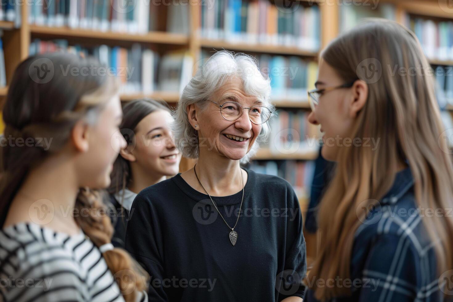 AI generated Student discussing assignment with senior professor photo