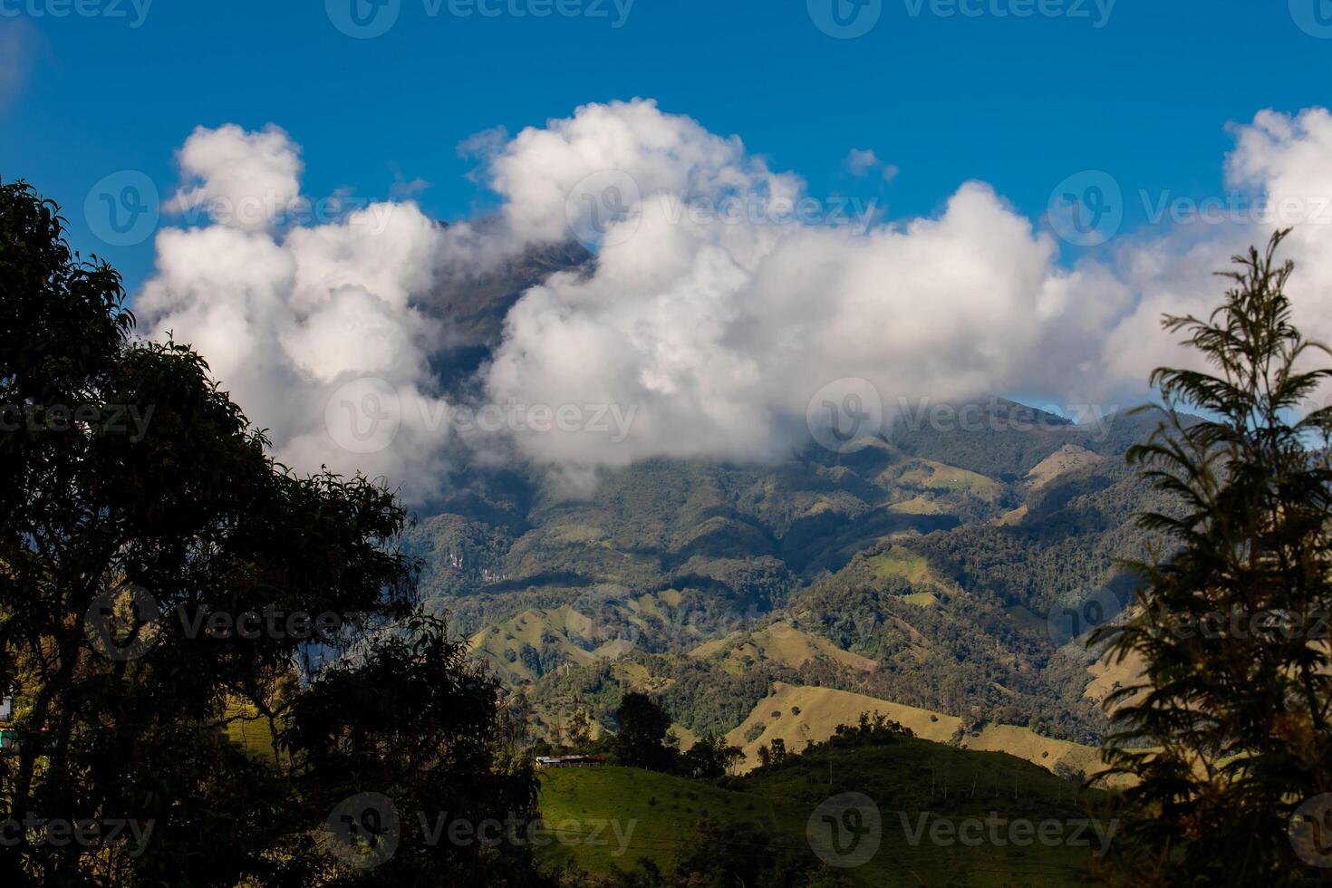 The amazing landscapes of the Central Ranges on the ascent to the High of Letters between the cities of Fresno and Manizales in Colombia photo