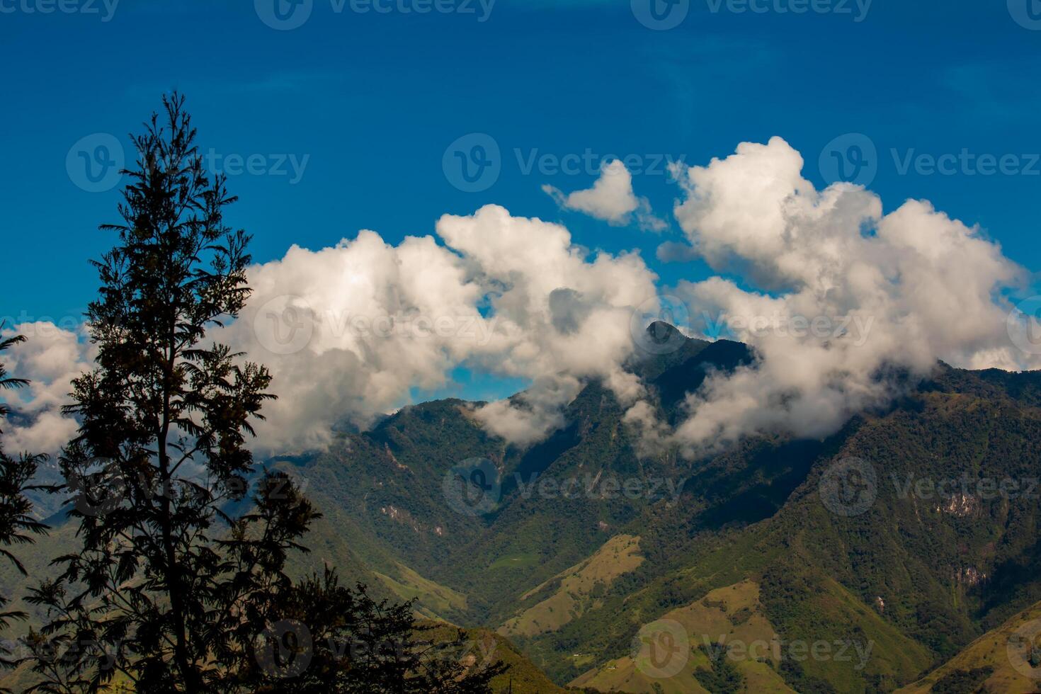 The amazing landscapes of the Central Ranges on the ascent to the High of Letters between the cities of Fresno and Manizales in Colombia photo