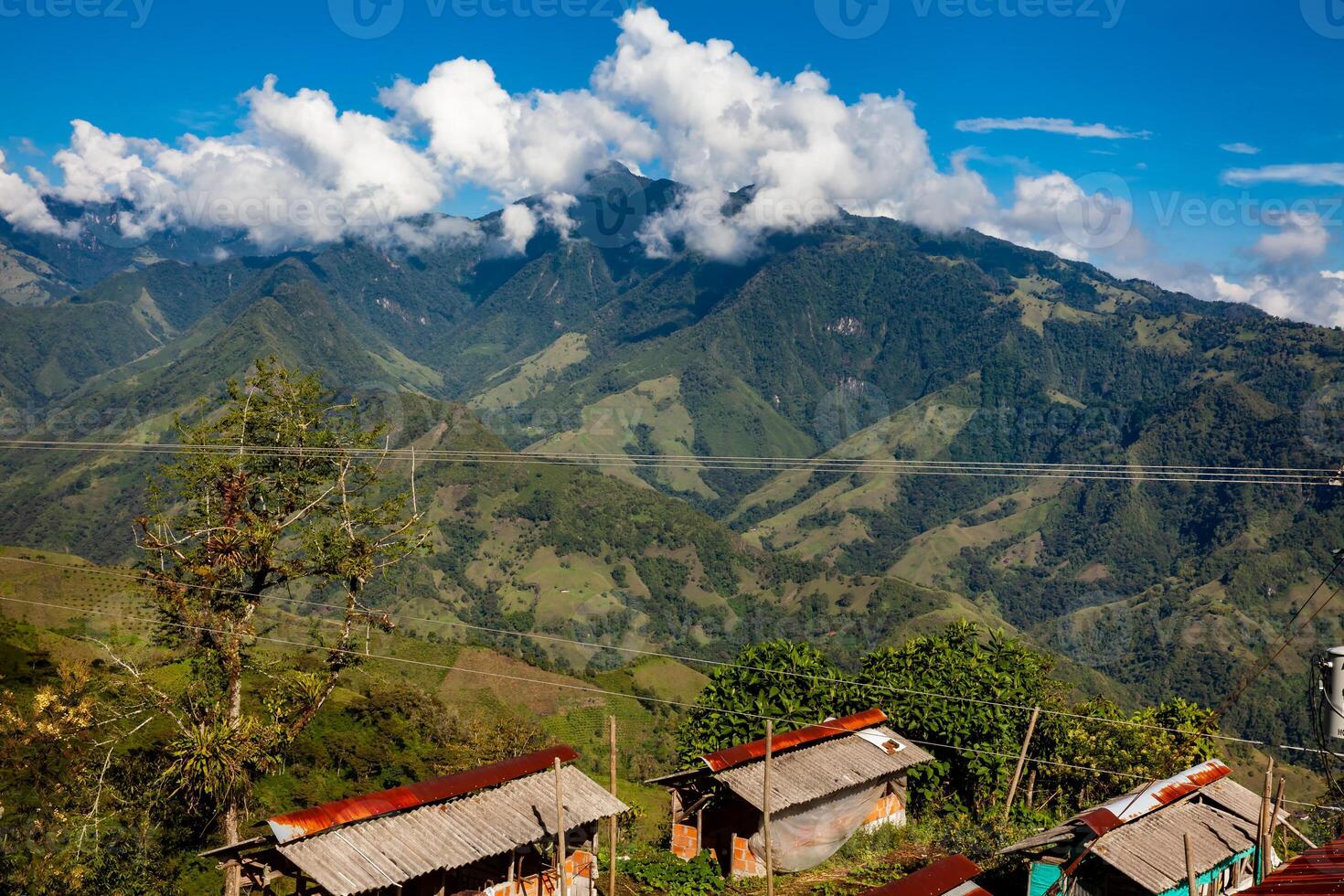 The amazing landscapes of the Central Ranges on the ascent to the High of Letters between the cities of Fresno and Manizales in Colombia photo