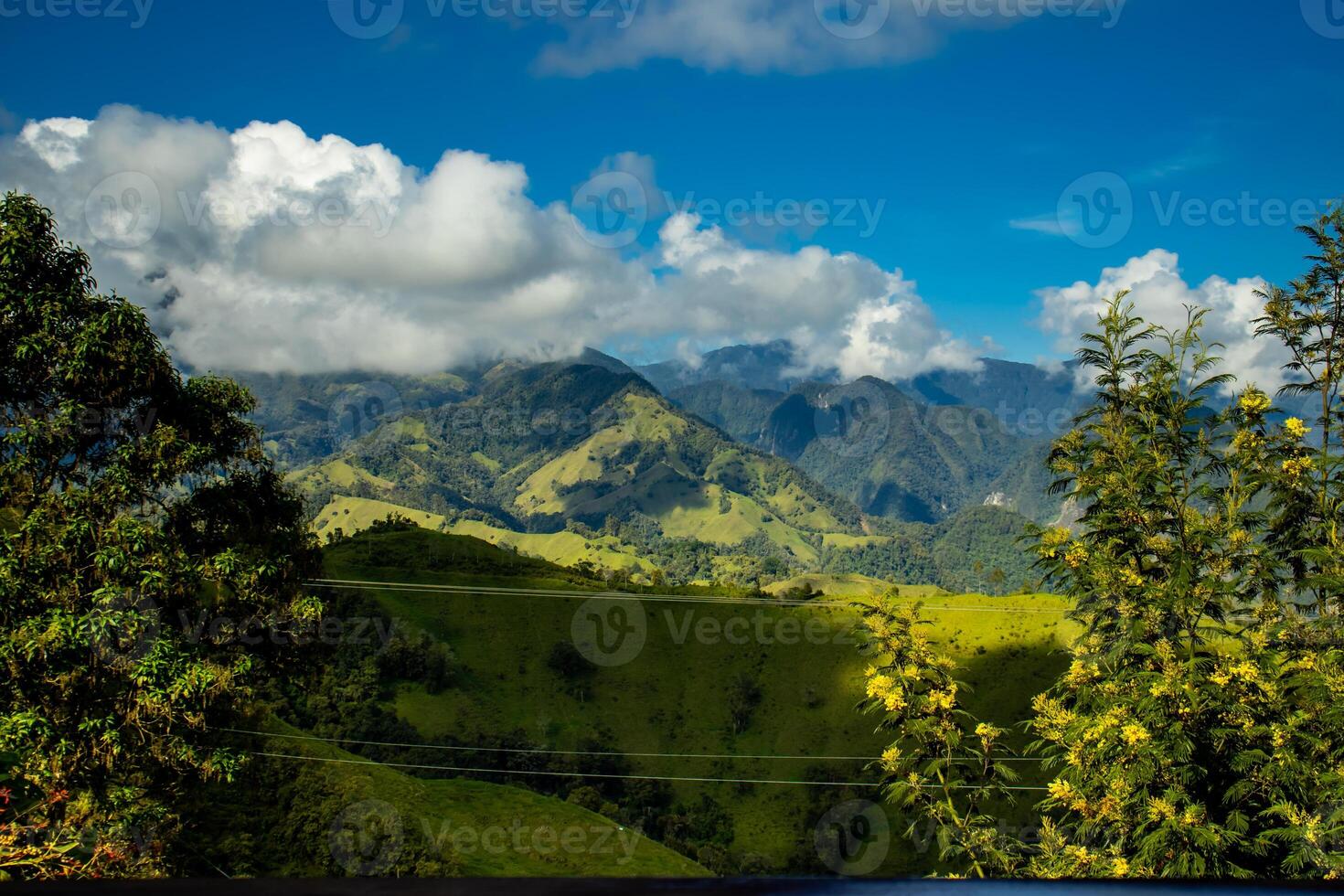 The amazing landscapes of the Central Ranges on the ascent to the High of Letters between the cities of Fresno and Manizales in Colombia photo