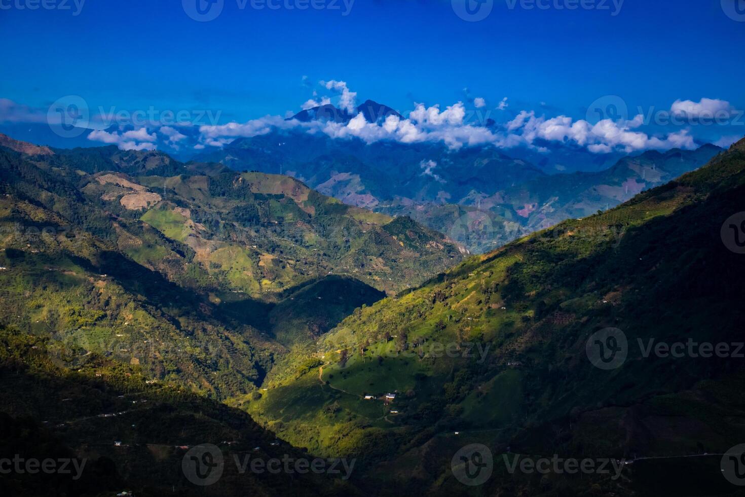The amazing landscapes of the Central Ranges on the ascent to the High of Letters between the cities of Fresno and Manizales in Colombia photo