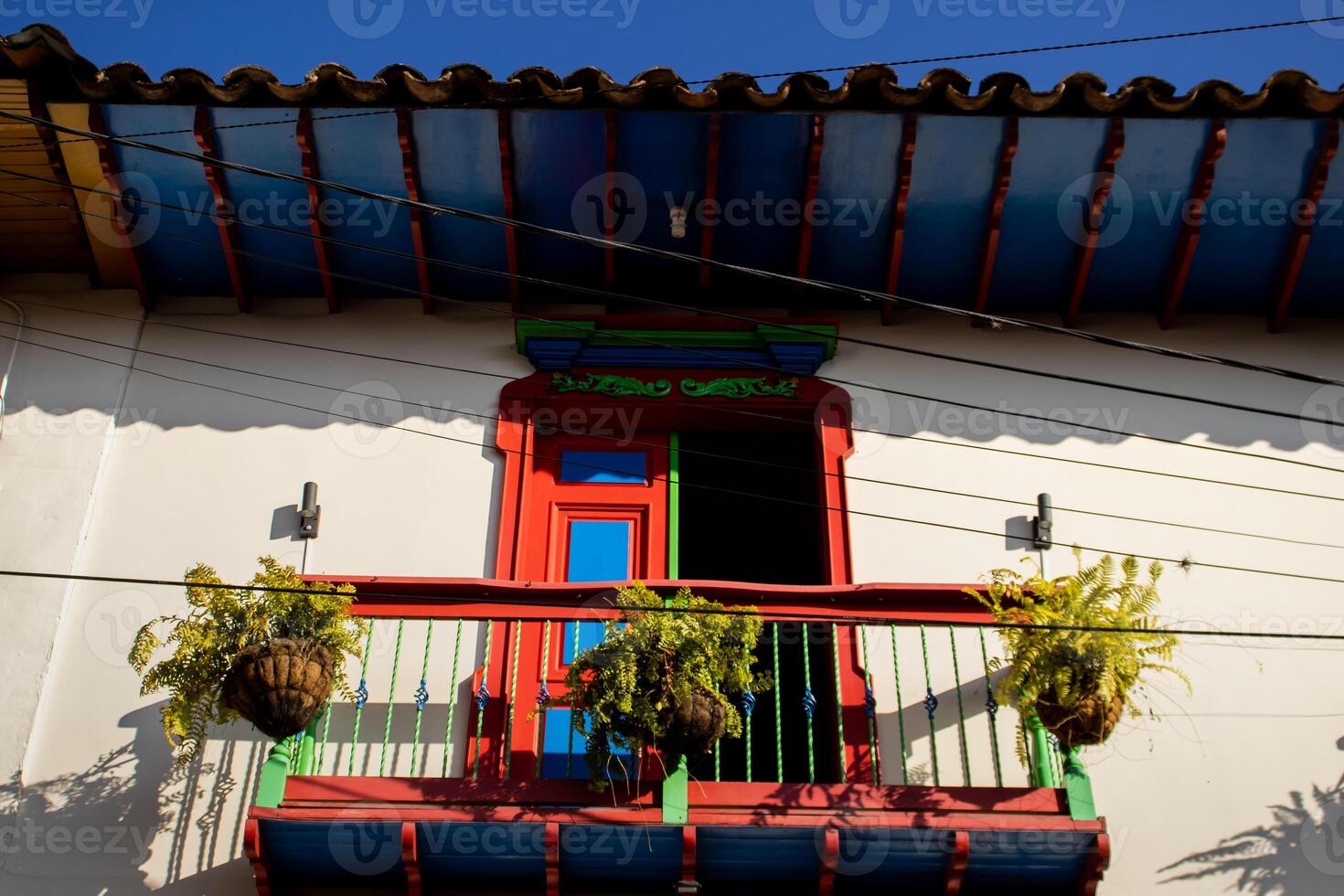 Beautiful facade of the houses at the historical downtown of the heritage town of Salamina located at the Caldas department in Colombia. photo