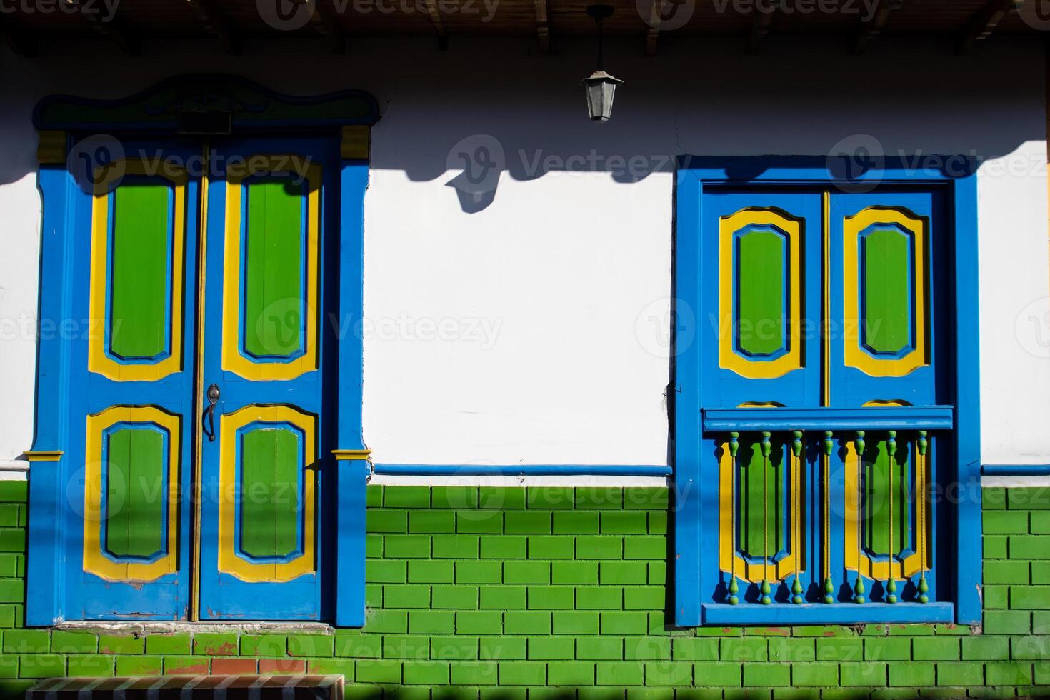 Beautiful facade of the houses at the historical downtown of the heritage town of Salamina located at the Caldas department in Colombia. photo