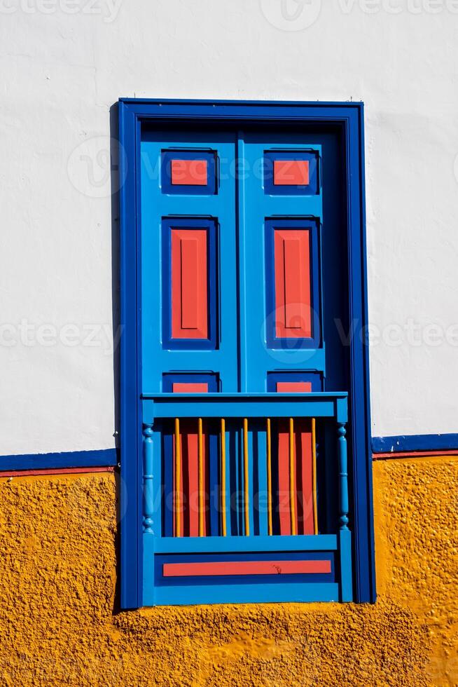 Beautiful facade of the houses at the historical downtown of the heritage town of Salamina located at the Caldas department in Colombia. photo