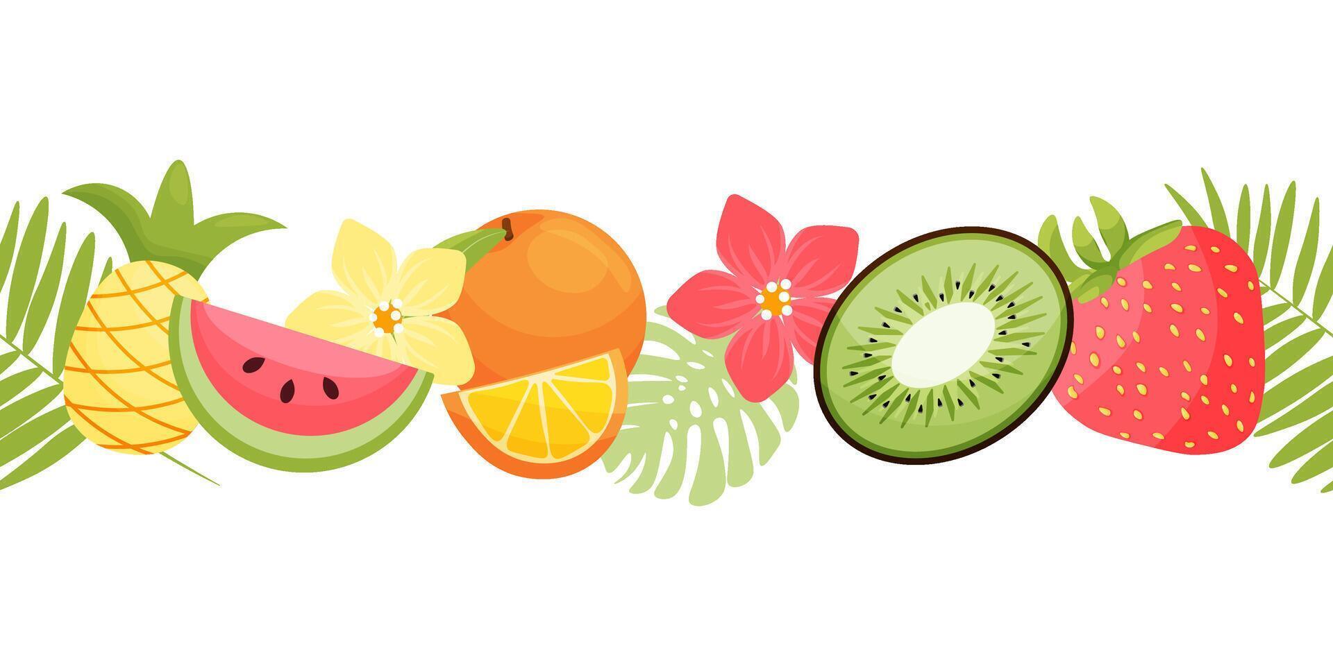 Seamless border with summer fruits. Healthy food and vitamins. illustration vector