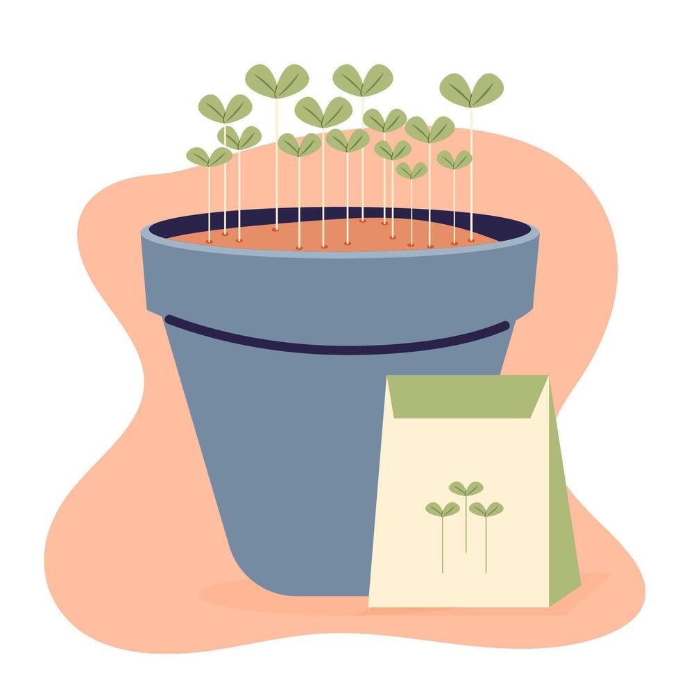 Microgreens and seed. Fresh organic sprouted seeds. float illustration. vector