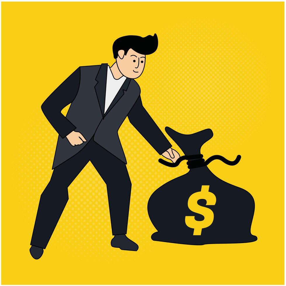 illustration of a businessman lifting a sack of money vector