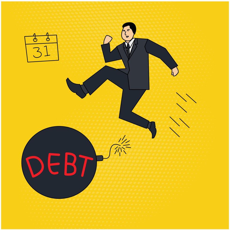 illustration of a businessman avoiding debt collectors vector