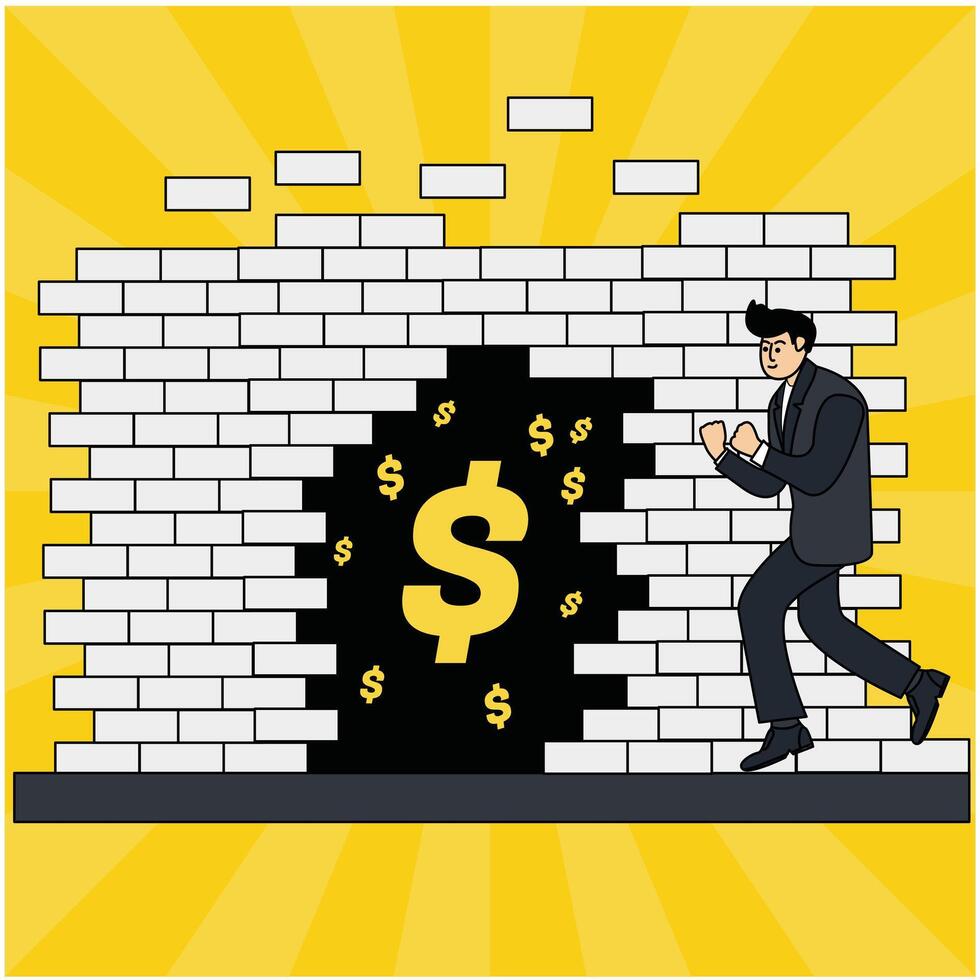 illustration of a businessman finding opportunities despite obstacles vector