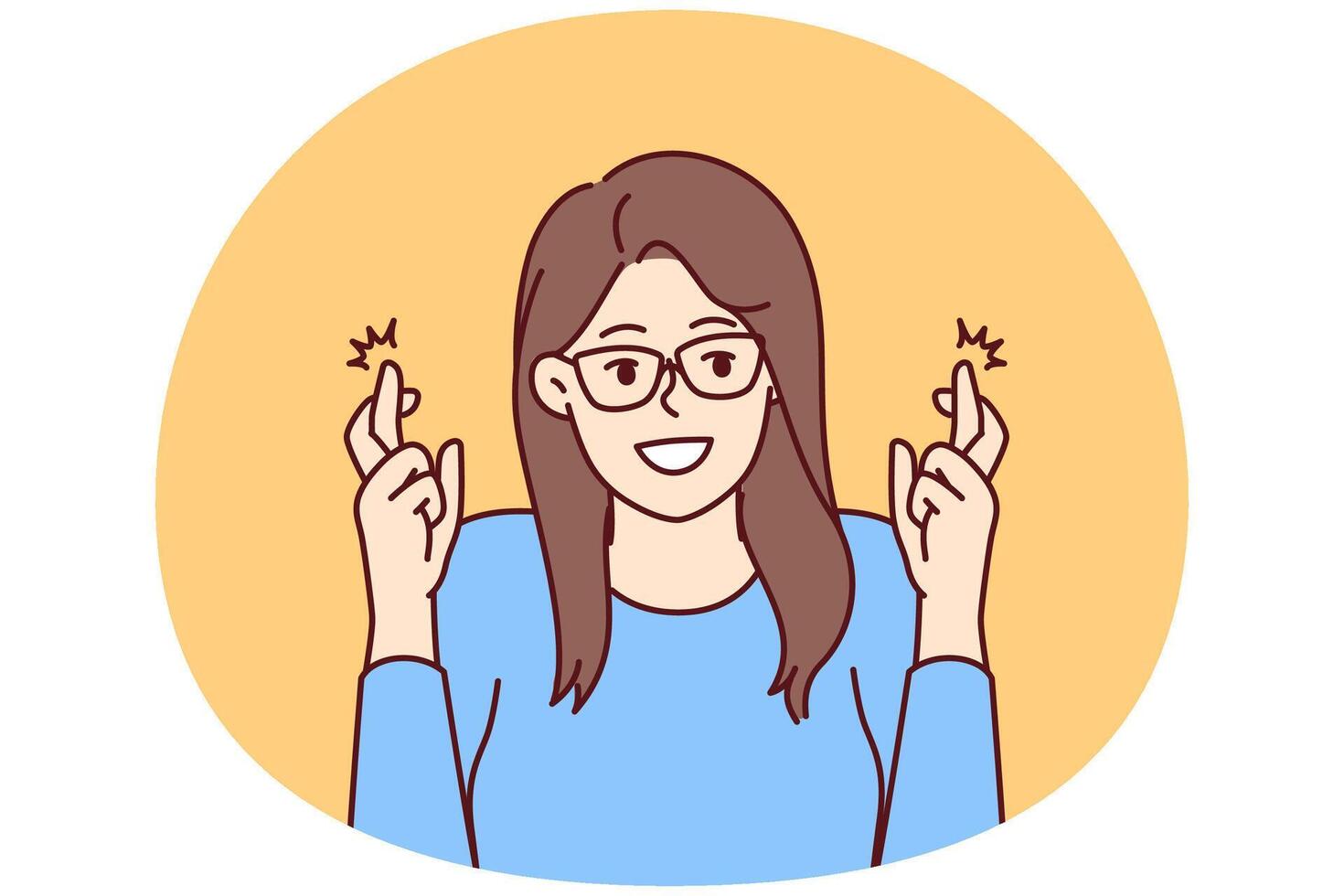 Girl student crosses fingers worried before important exam at college and hoping for good luck vector
