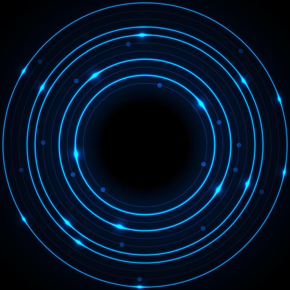 Abstract neon blue circles with circuit board lines technology background vector