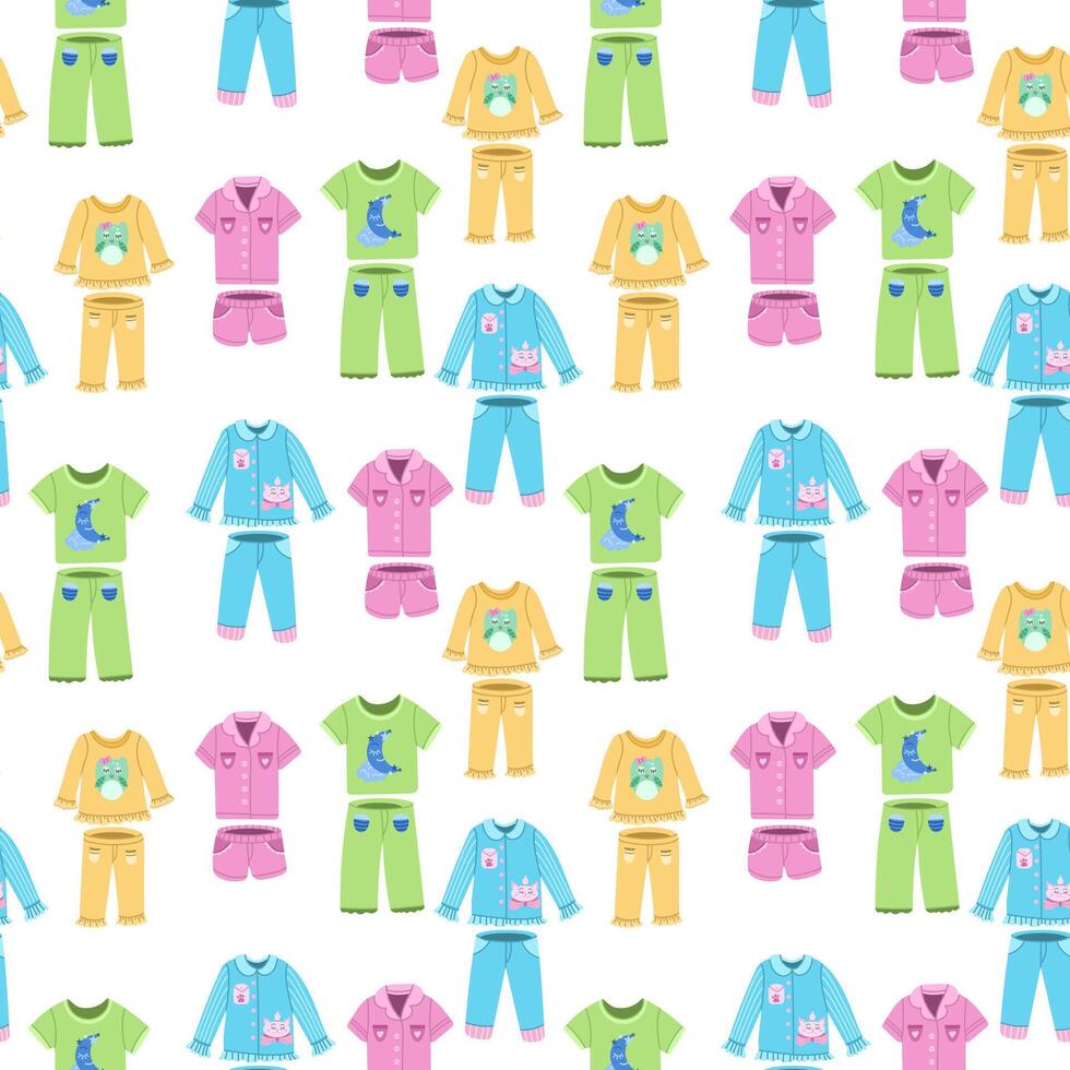 Seamless pattern with different children's sleepwear - multicolored background vector