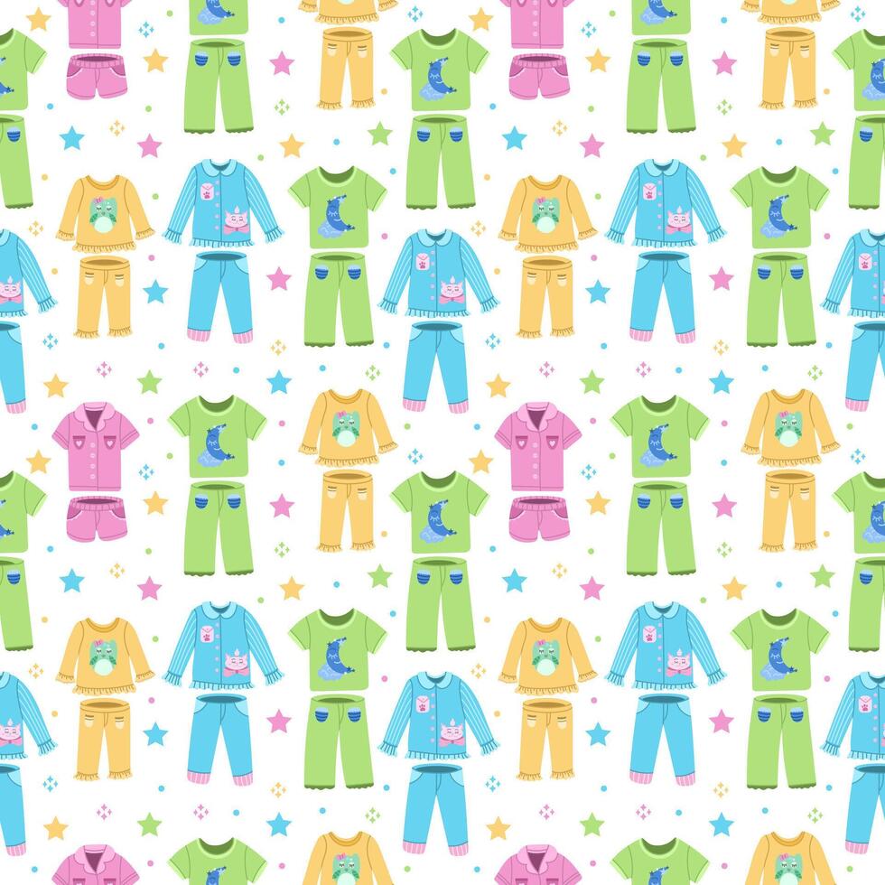 Seamless pattern with different children's sleepwear - multicolored background vector