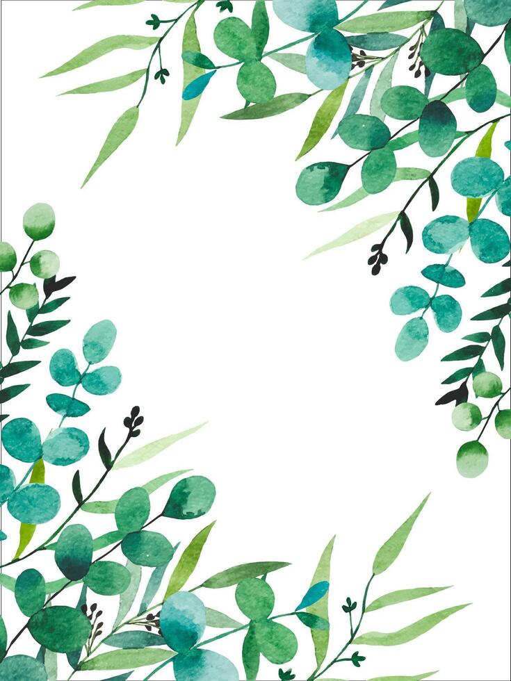 Watercolor frame, eucalyptus branches. Hand drawn botanical illustration vector