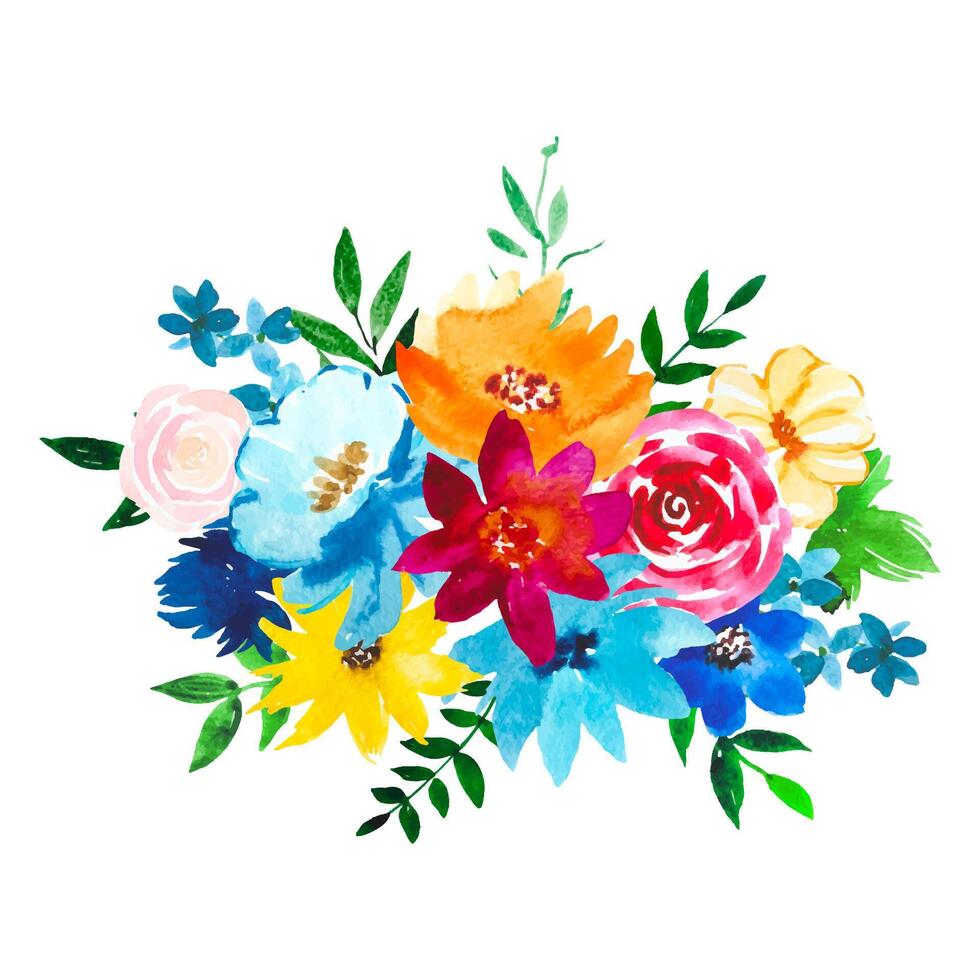 Watercolour Flower Bouquet Summer Arrangement Isolated on White vector