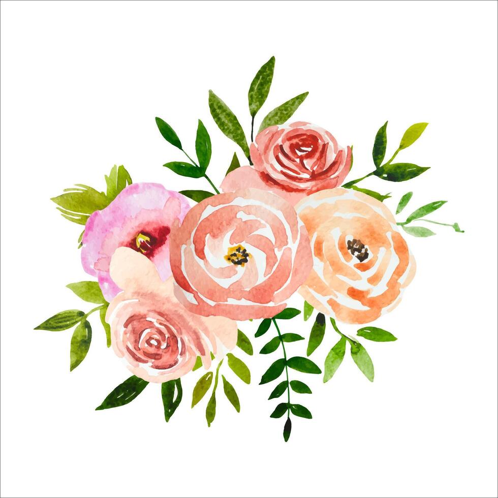 acuarela flor ramo de flores sonrojo Rosa verano arreglo vector
