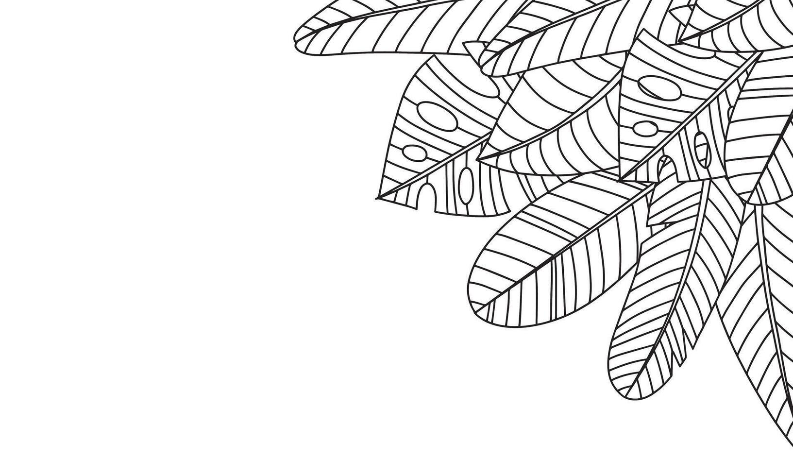 mano dibujado ramas y hojas de tropical plantas. negro y blanco sin costura línea horizontal textura. monocromo garabatear floral modelo. bosquejo. vector