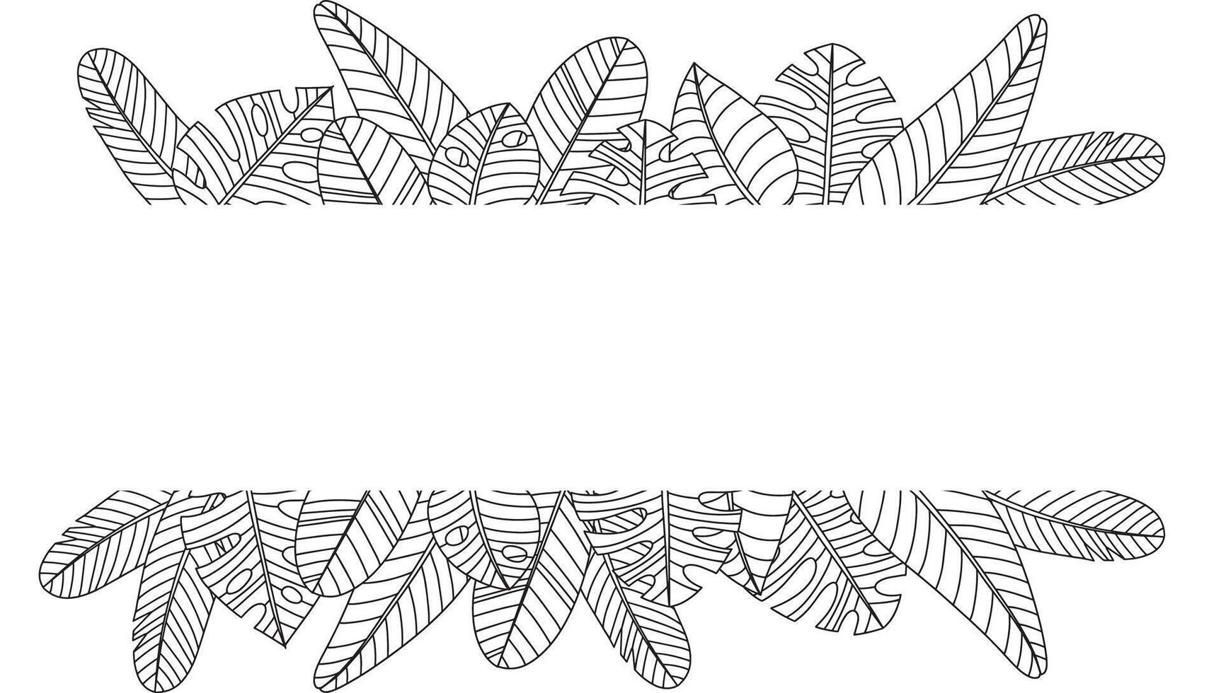 Hand drawn branches and leaves of tropical plants. Black and white seamless line horizontal texture. Monochrome doodle floral pattern. sketch. vector