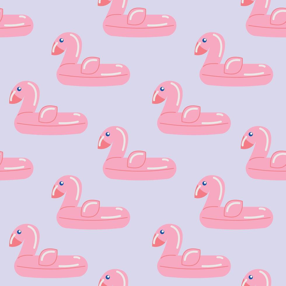 Seamless pattern pink flamingo inflatable. Pool float. Inflatable colorful unicorn. Swimming circle. Realistic summertime illustration. template for your summertime design vector