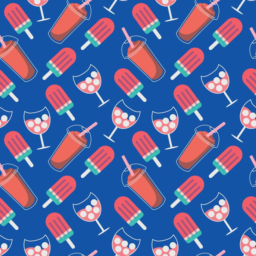 Seamless pattern with milkshakes with a strawberry and ice cream cone. vector